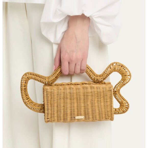cult gaia Handbags - Cult Gaia Elsa Wavy Rattan Clutch Bag - Wearable Abstract Art Wicker Rattan